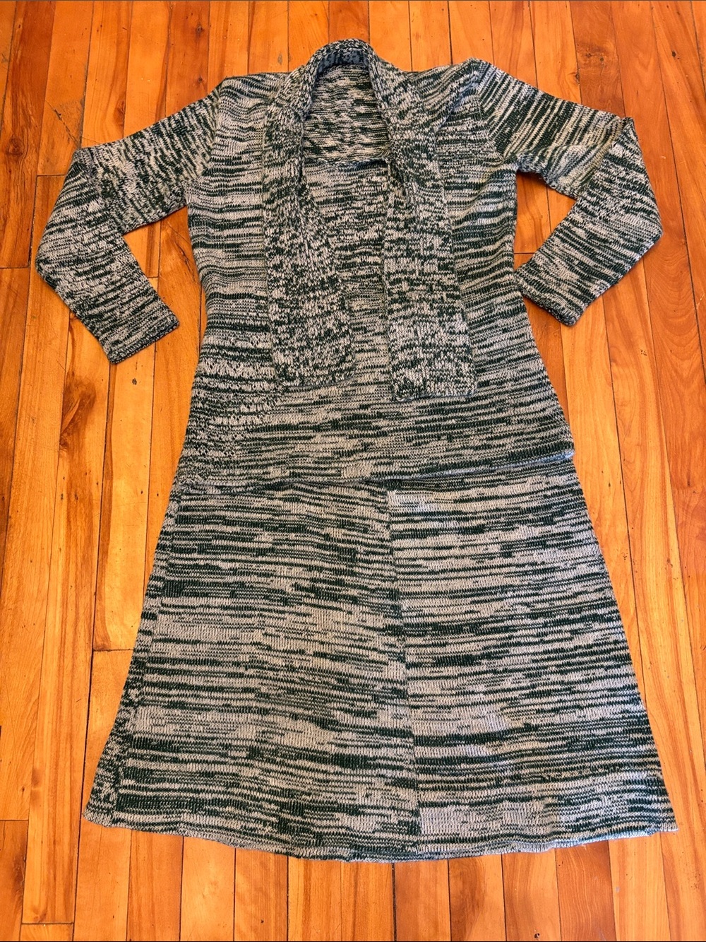 Vintage Striped Knit Skirt Set, two Shades of Green (light & dark) - Medium